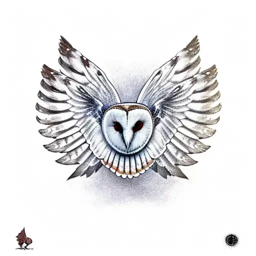 Barn Owl With Its Wings Outstretched Behind It While Goind For The Kill With Talons