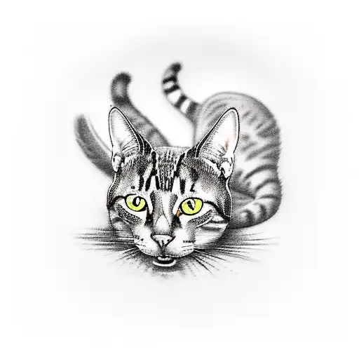 A Realistic Tattoo Of A Cat Lounging On A Bookcase Filled With Tropical Plants And Books