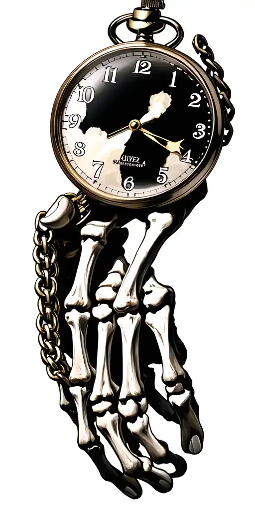 Skeletal Hand Holding Pocket Watch By Chain