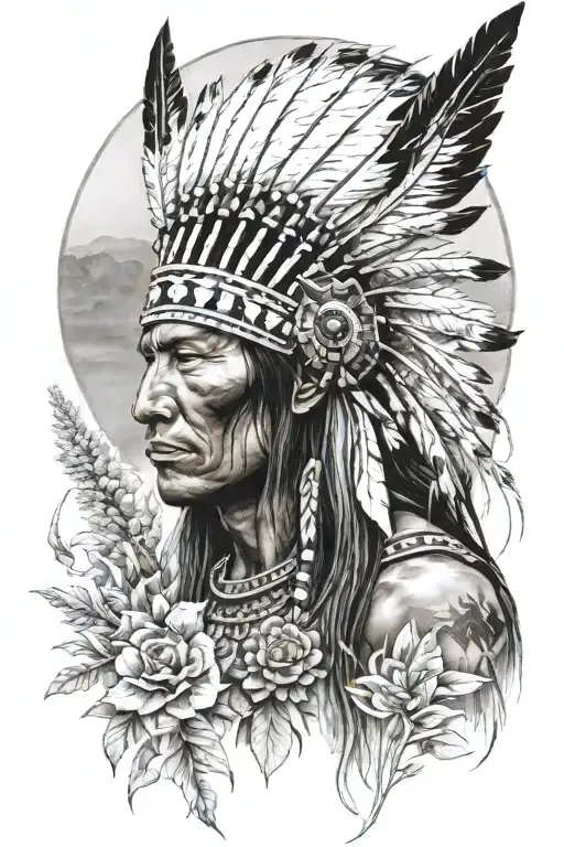 Native American Warrior In A Field Outside Dc & Flowers & Sleeve