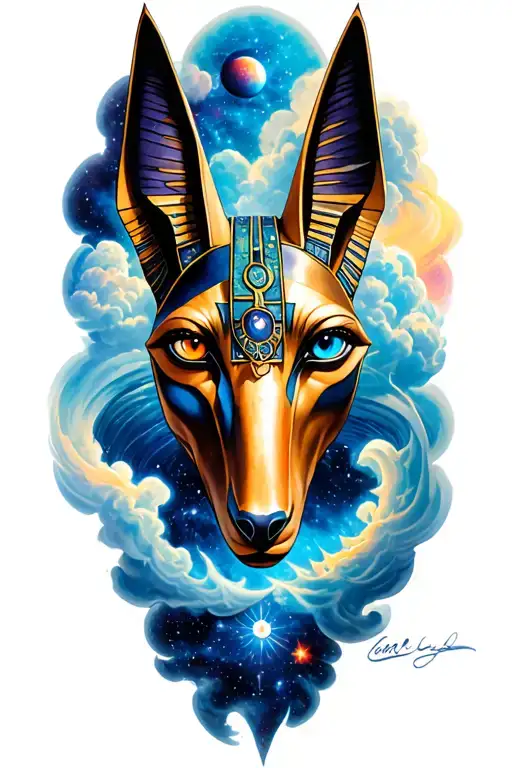 Space Theme With Cosmic Dust Clouds Anubis And All Seeing Eye