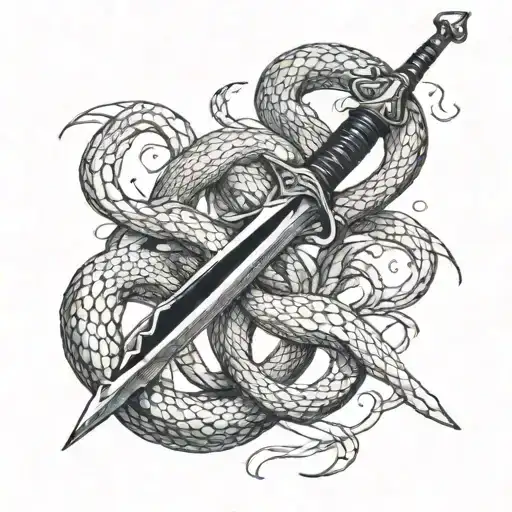 Black Thin Sword With Snake Wrapped Around It