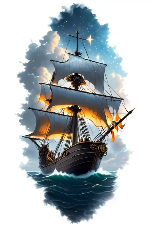 Pirate Ship Sailing Through Stormy Sky Filled With Stars