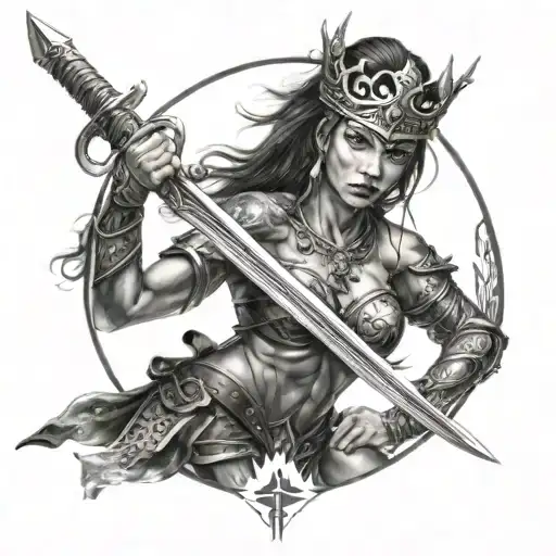 Warrior Woman With Sword And Warrior Crown