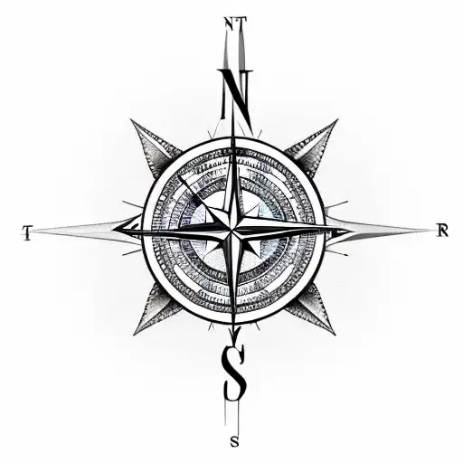 Compass With A Clock Above It And An Eagle Below It On Forearm