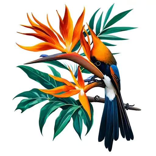 Bird Of Paradise Flower With Wren Bird