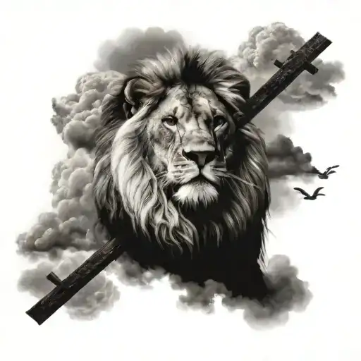 Clouds And A Cross With A Lion