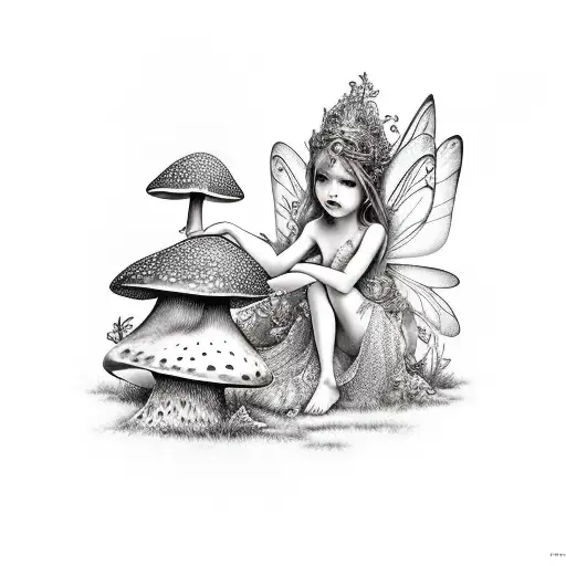 Fairy Leaning On A Mushroom