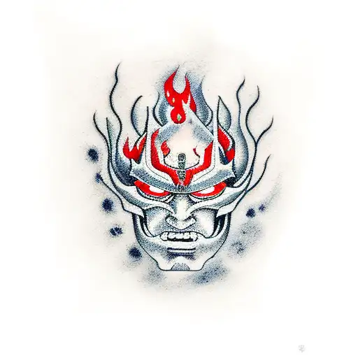 Samurai With Red Flames Bit Injured