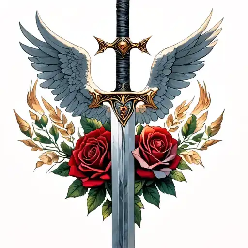 Archangel Michael's Sword Intertwined With A Rose Intertwined