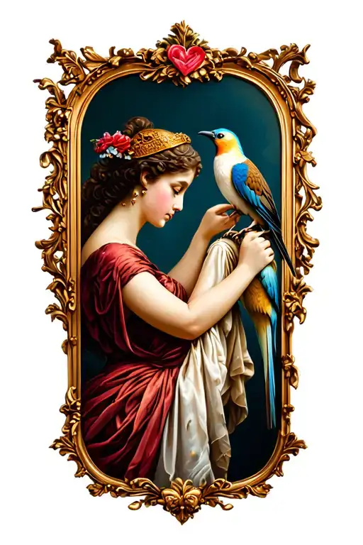 Vintage Frame With Roman Woman Receiving A Love Bird