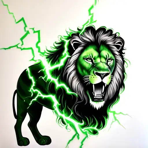 Green Lightning Near Lion
