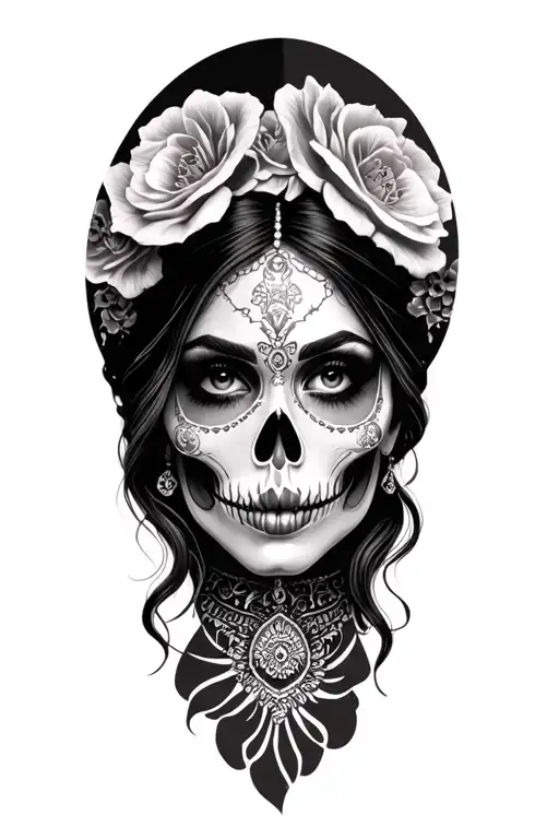 Beautiful Mexican Woman With Beautiful Face As Lady Of Death Sleeve Inspired