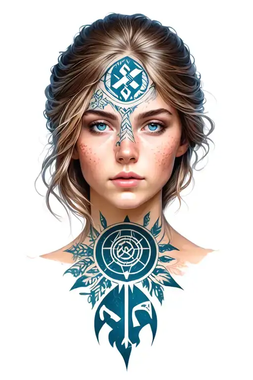 Beautiful Nordic Woman With Nordic Symbols