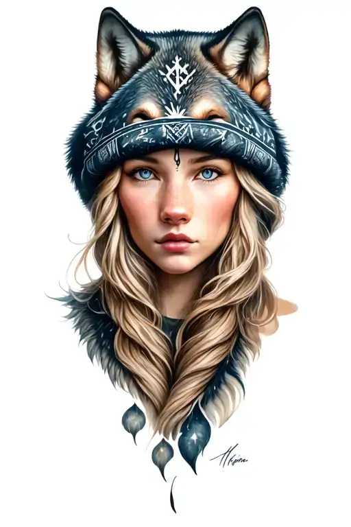 Beautiful Nordic Female With Wolve As Hat