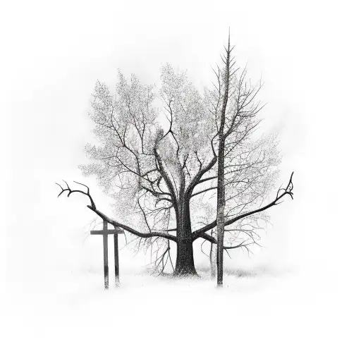 Broken Down Church With Dead Trees Around It