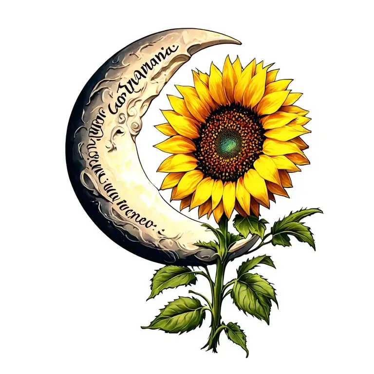 Half Moon And Sunflower Flower With A Latin Inscription Amor Fat