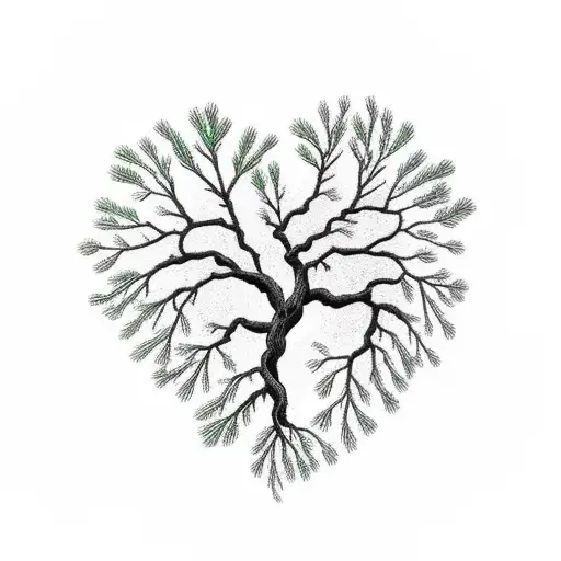 Pine Tree With Roots Creating Veins On A Heart