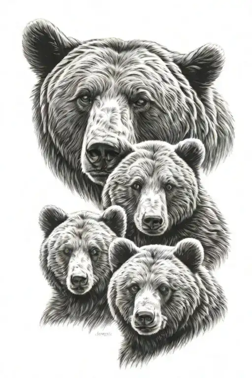 Bear With Two Cubs Face Only