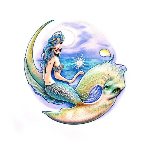 Mermaid With Moon On The Background