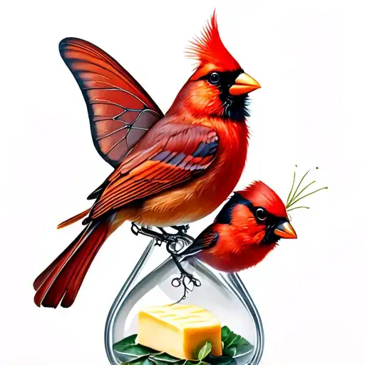 Hourglass With A Butter Fly And Cardinal Bird
