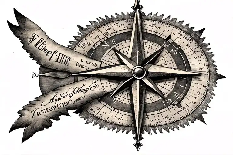 Ship And Navigation Chart With Compass Rose