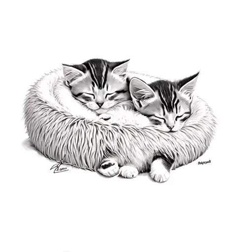 Two Kittens Sleeping In A Cat Bed