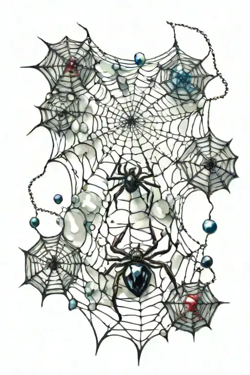 Spider Webs With Gems Scattered