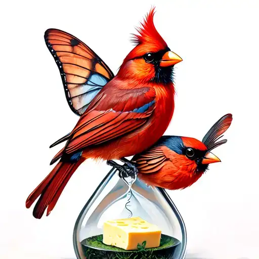 Hourglass With A Butter Fly And Cardinal Bird