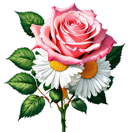 Pink Rose With White Marigolds