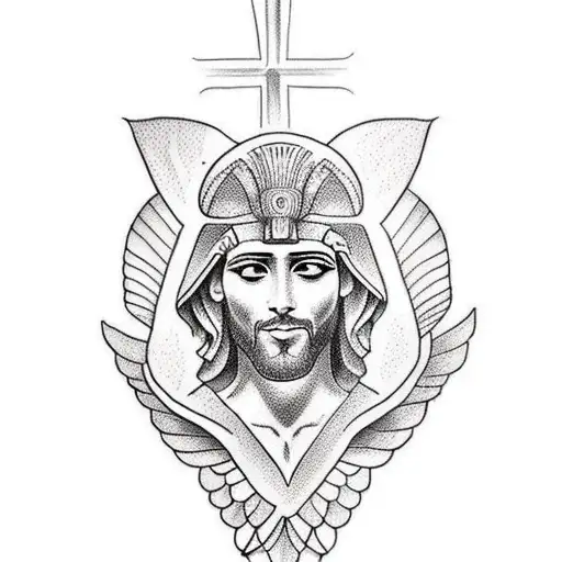 Create Me A Tattoo Incorporating Egyptian Mythology And Jesus On The Forearm