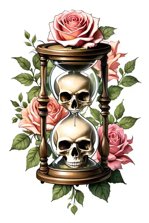 Hourglass With Skull Inside And Rose On Top