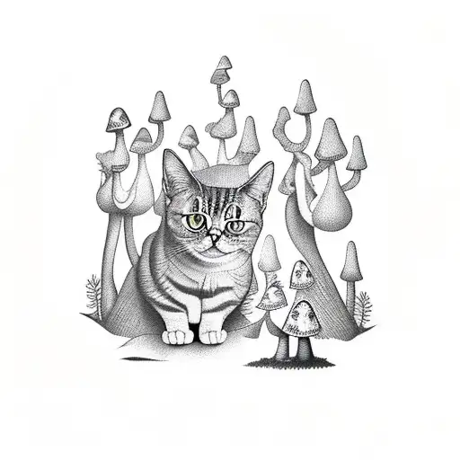Cat In Mushroom Forest