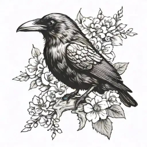 Crow With May And April Birth Flower