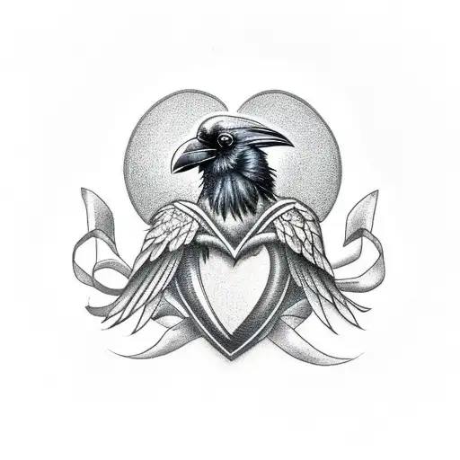 A Raven Holding A Heart-shaped Gemstone In Its Beak