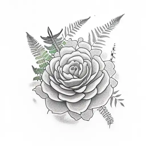 Fern With Tui Bird With A Sunflower And Peony Flower