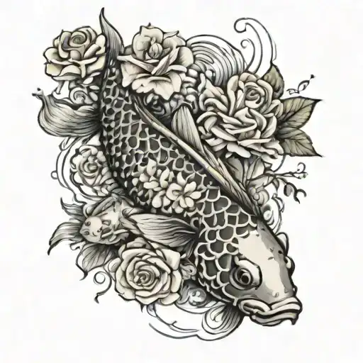 Koi Fish Surrounded By Roses