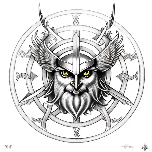 Nordic Symbol Odin With Valkeryie Wings