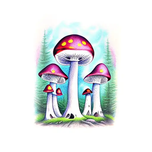 A Cat Perched On Top Of A Mushroom In A Mystical Forest Setting
