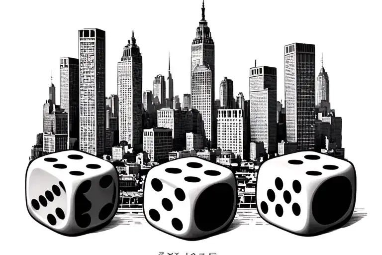 Nyc Skyline Buildings In A Line With 3 Dice Symbolizing The Gamble