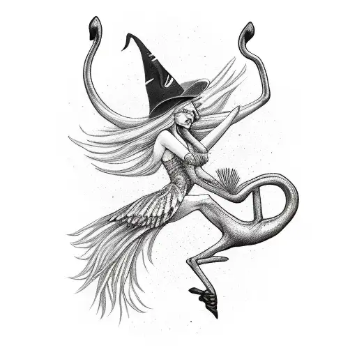 Witch Riding A Flamingo