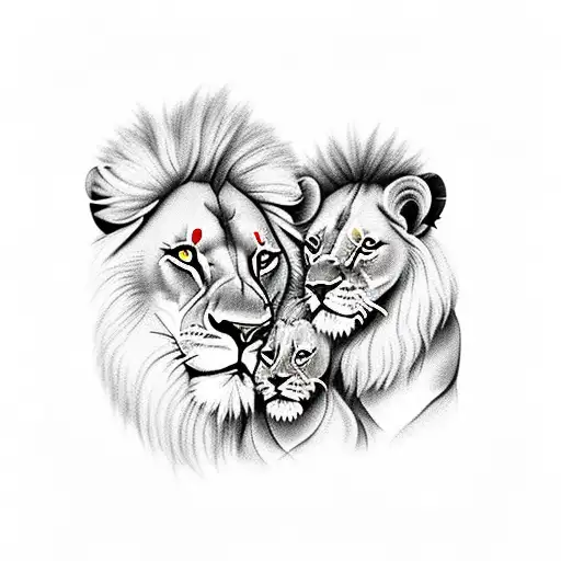 Lion And Family And Rose