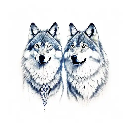 Two Wolfes Howling At Blue Moon