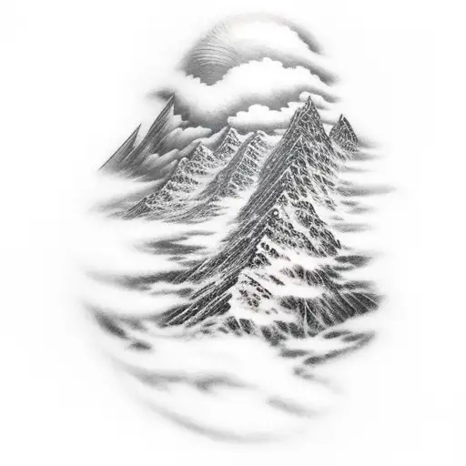 Man Walking Into Mountain With Cloud And Lighting