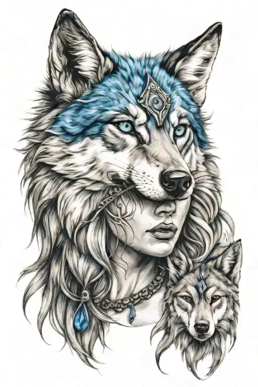 Women With Blue Eyes And A Wolf Headress