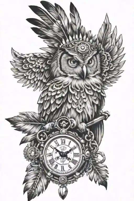 Owl And Indian Chief And Clock And Chains
