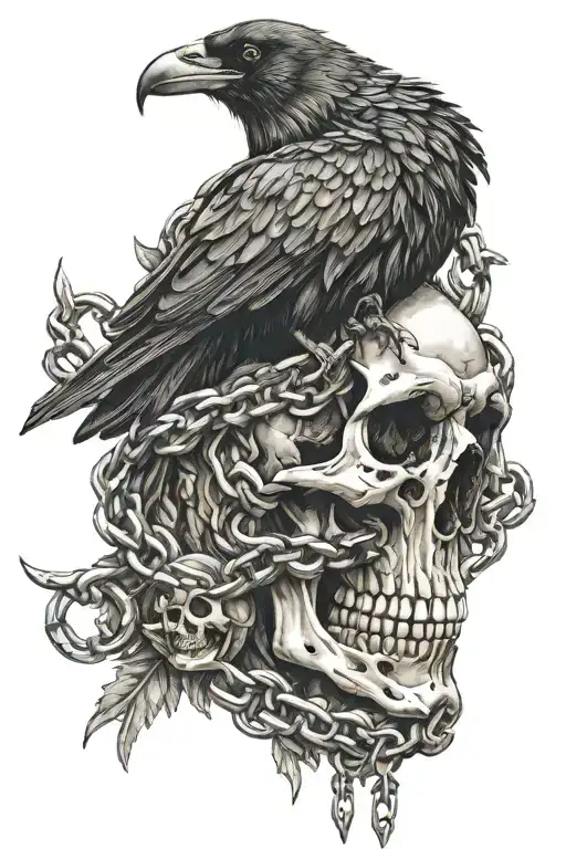 Steel Chains And Crow And Skull