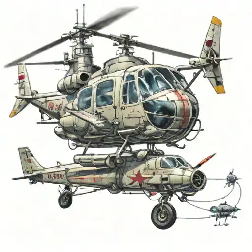 A Detailed Fishing Lure Intertwined With A Helicopter In Flight