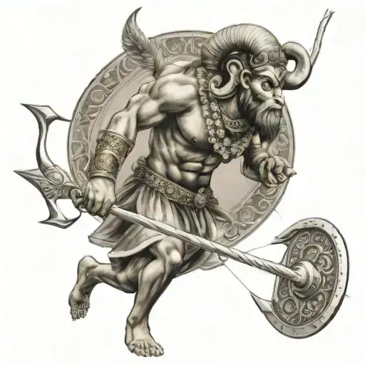 The Hindu God Ram Shooting An Arrow In Mid Air With War In The Background