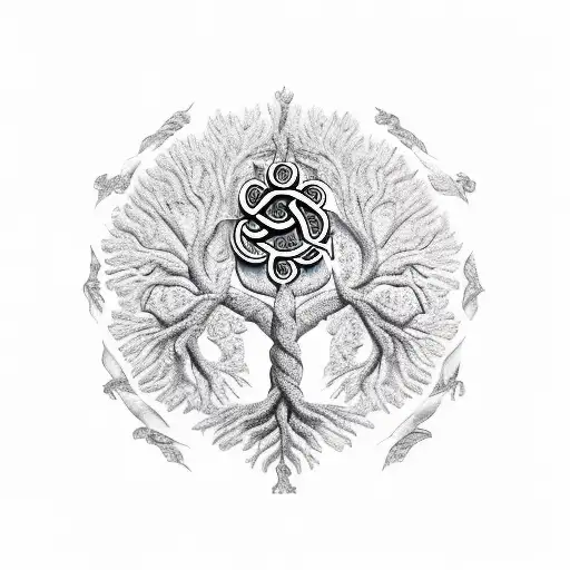 Tree Of Life With Rod Of Asclepius Carved Into Bark